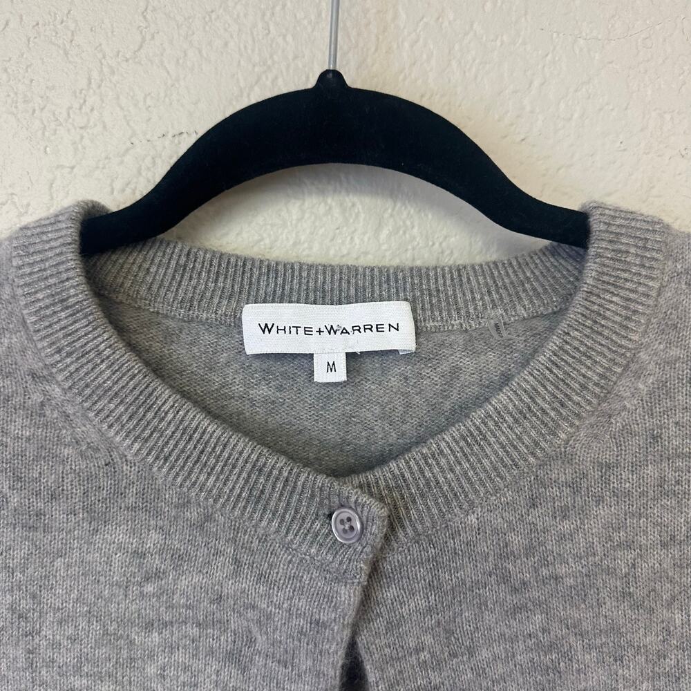 White + Warren Cashmere Short Sleeve Button up Cardigan Light Gray Size Medium - Picture 2 of 7
